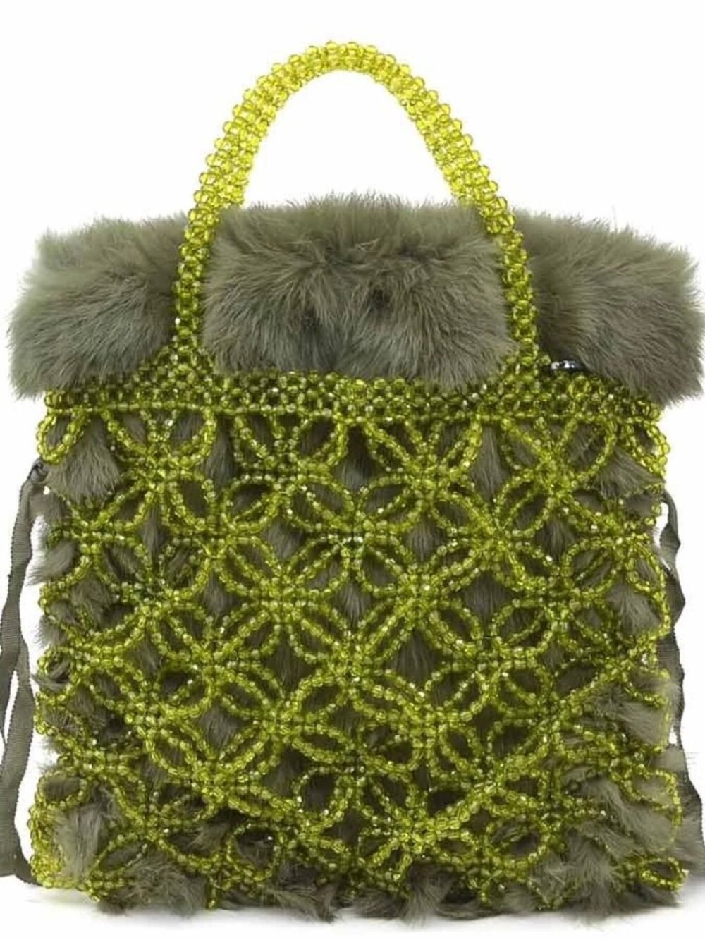 Auth ANTEPRIMA Handbag Khaki Beads/Fur